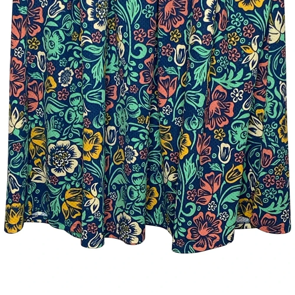 LuLaRoe Amelia Dress Womens Size M Retro Floral Garden Pleated Stretch Pockets